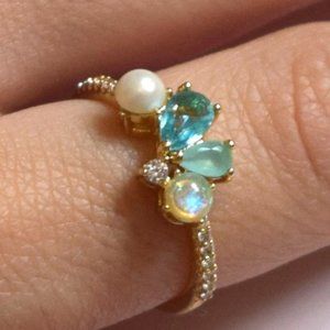 2/$20 Gold Pearl Aquamarine and Opal Ring Size 8